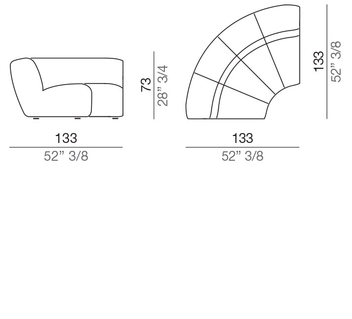 Mussi Flow Design Sofa Circular Corner Element 133 cm - AC133