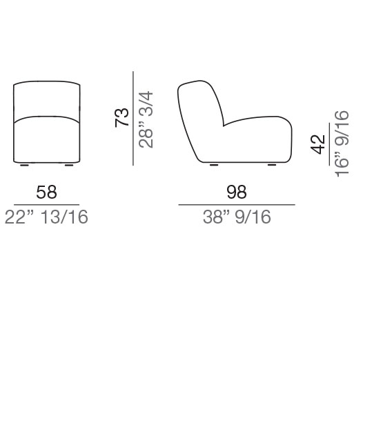 Mussi Flow Design Sofa Central Element 58 cm - C58