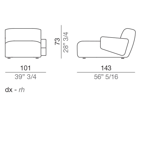 Mussi Flow Design Sofa Chaise-longue 101 cm - CLT101