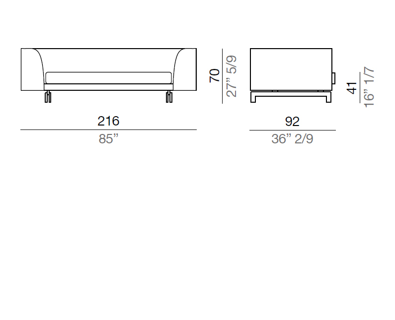 Mussi Alexander Divano con bracciolo alto 216 cm - AA216