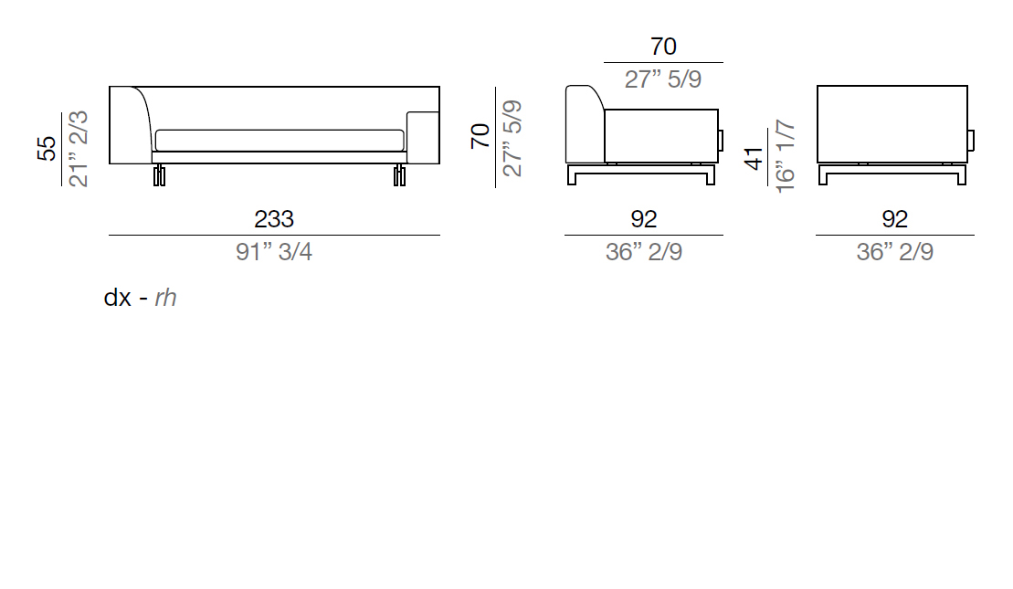 Mussi Alexander Divano con bracciolo basso e alto 233 cm - AB233*