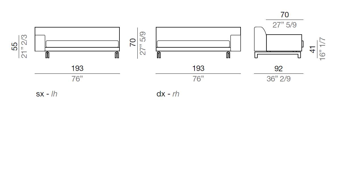 Mussi Alexander Elemento terminale con bracciolo basso 193 cm - TB193