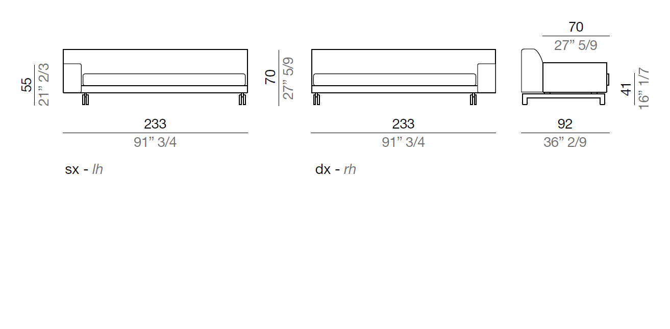 Mussi Alexander Elemento terminale con bracciolo basso 233 cm - TB233