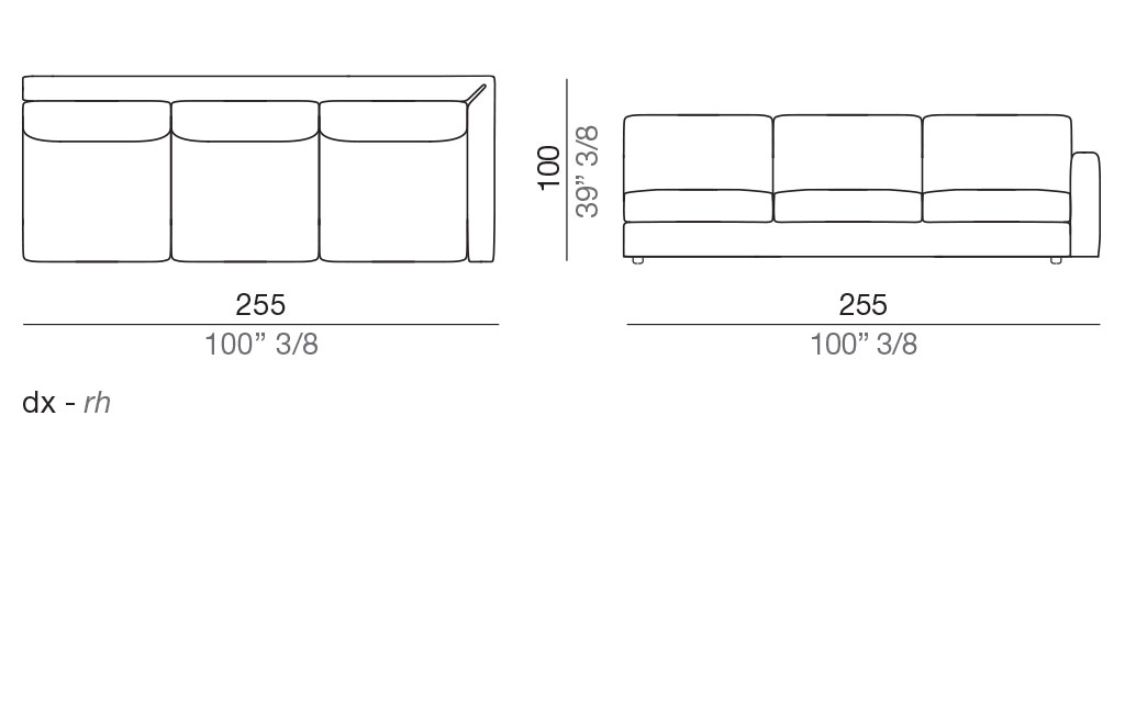Modena Design Sofa Terminal Element T255 cm - T3_255