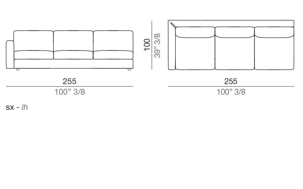 Modena Design Sofa Terminal Element T255 cm - T3_255