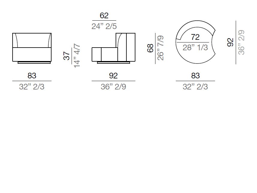 Mussi Sedutalonga Poltrona laterale sinistra 83 cm - L83SX