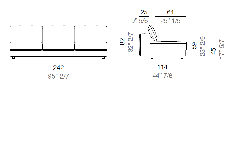 Mussi Sinfonia Divano Elemento centrale 242 cm - C242