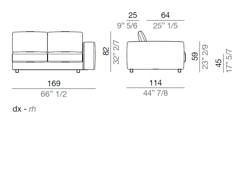 Mussi Sinfonia Divano Elemento terminale 169 cm - T169
