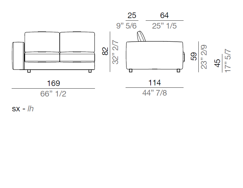 Mussi Sinfonia Divano Elemento terminale 169 cm - T169