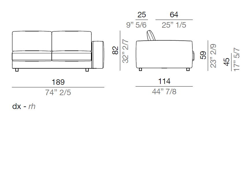 Mussi Sinfonia Divano Elemento terminale 189 cm - T189