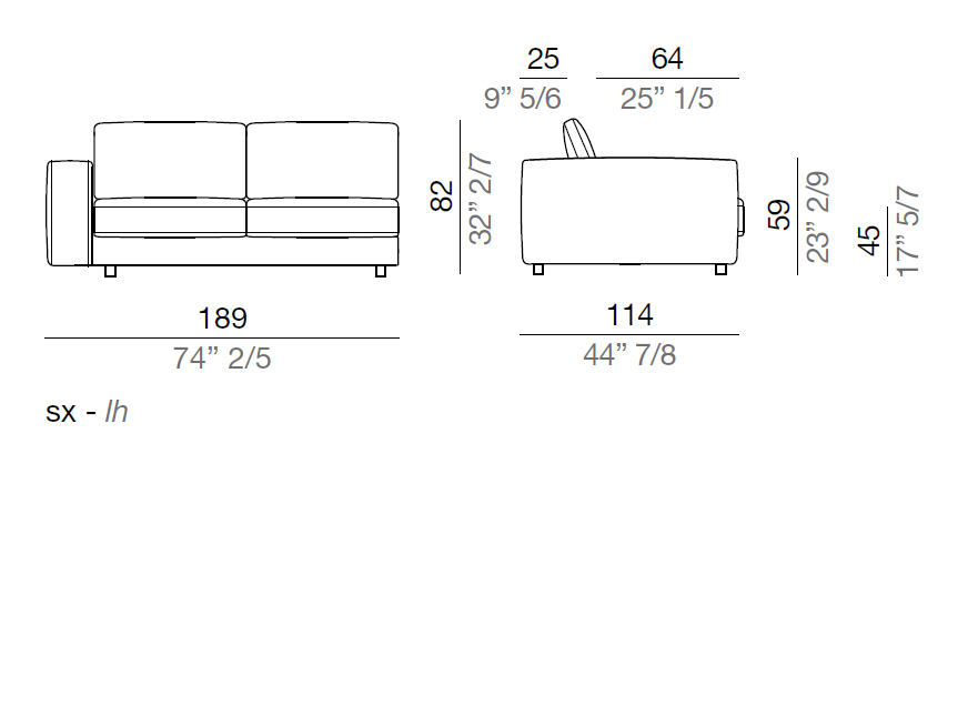 Mussi Sinfonia Divano Elemento terminale 189 cm - T189