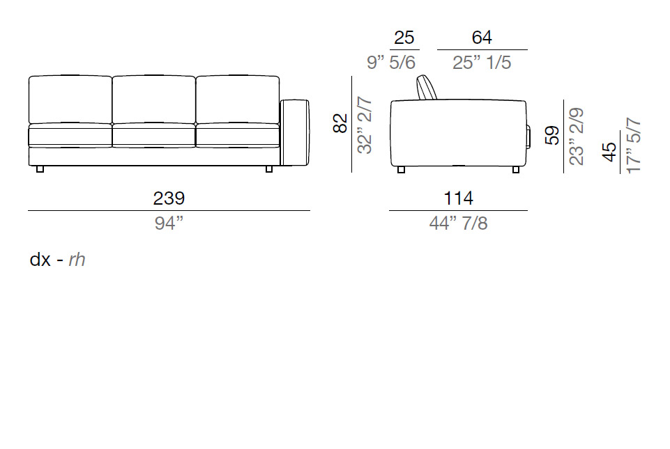Mussi Sinfonia Divano Elemento terminale 239 cm - T239
