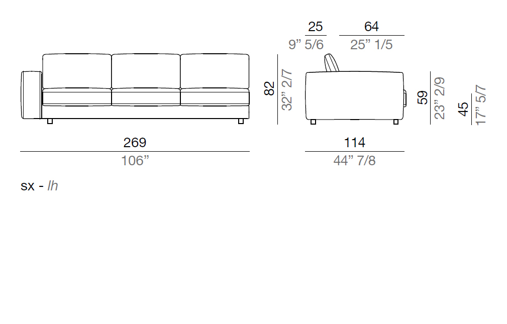 Mussi Sinfonia Divano Elemento terminale 269 cm - T269