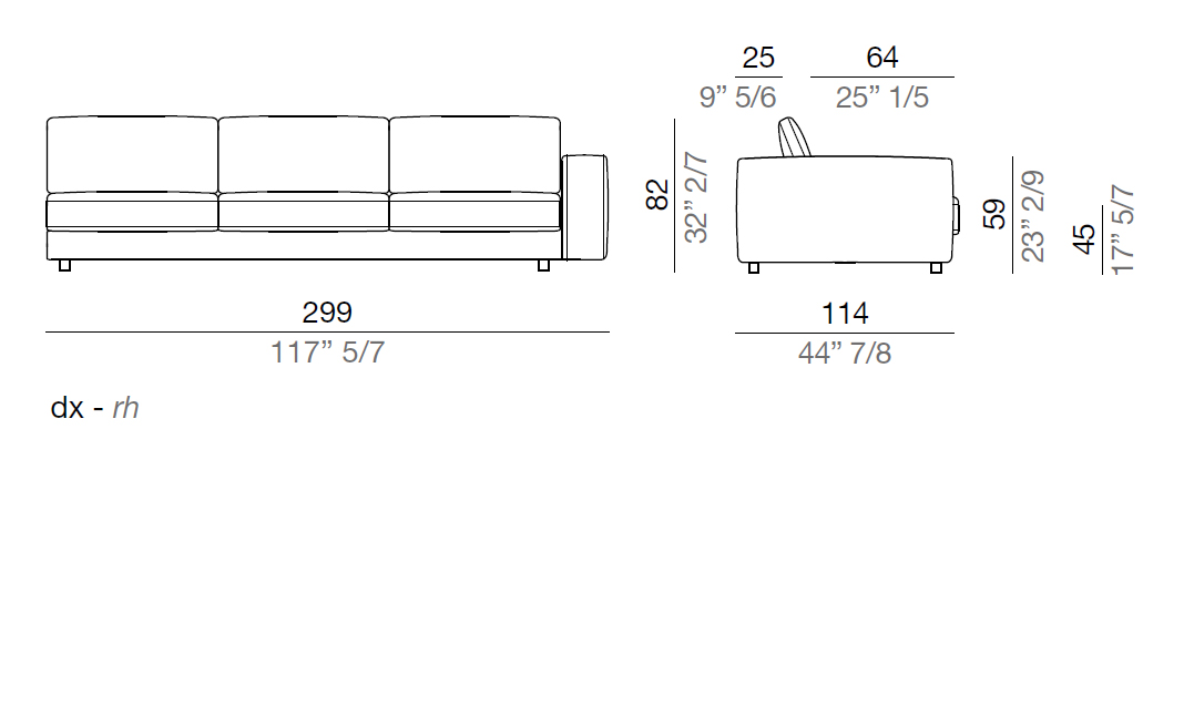 Mussi Sinfonia Divano Elemento terminale 299 cm - T299